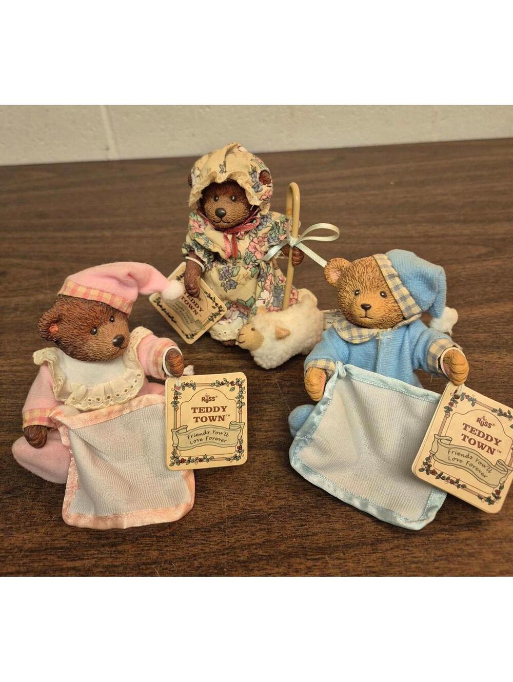 Teddy Town Vintage Collectible Bear Figurines Set of 3